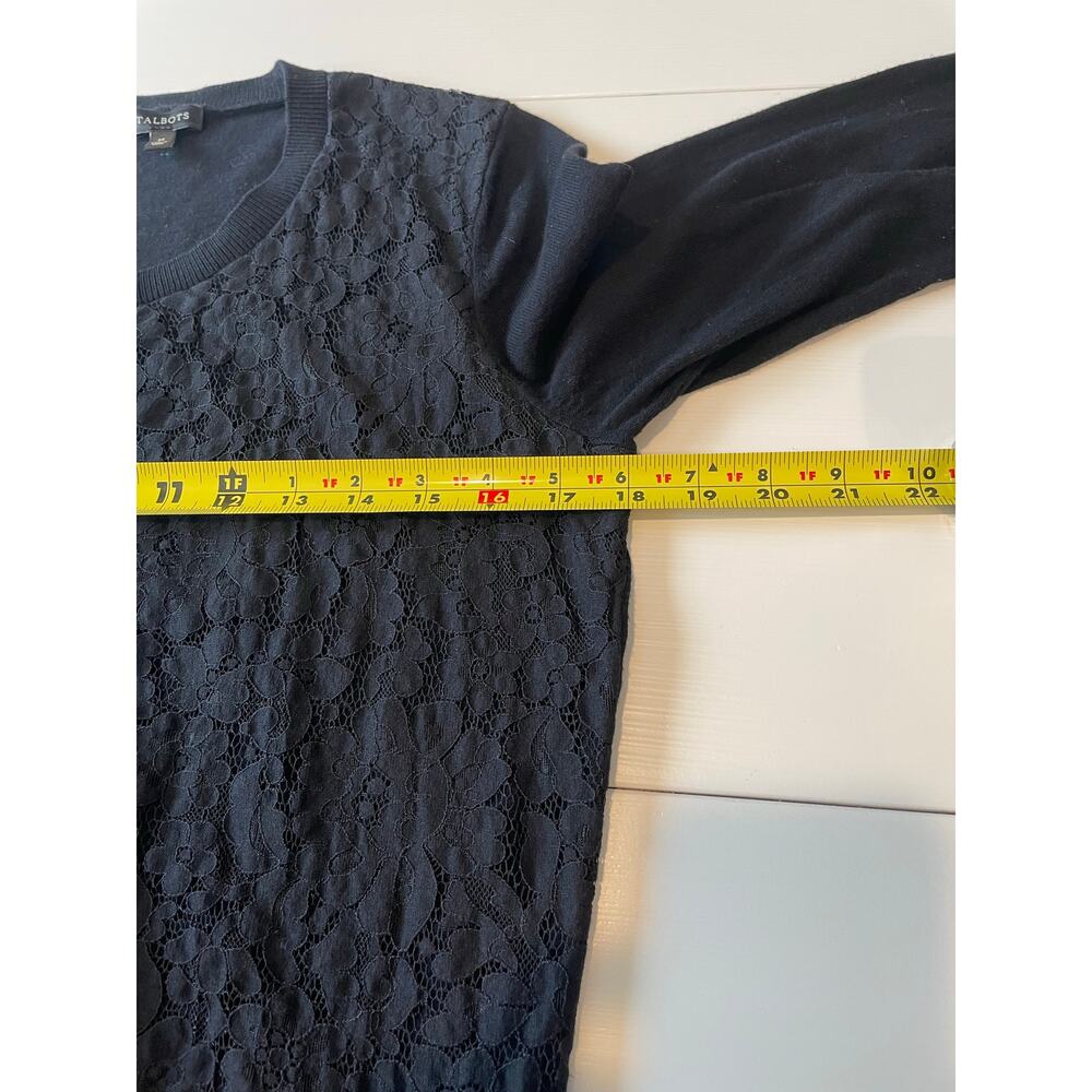 Talbots Cardigan Sweater Sz M Lace Front Black 3/4 Sleeves Button Front Feminine - Picture 7 of 8